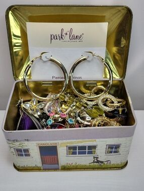 Vintage Tin Filled With Earrings